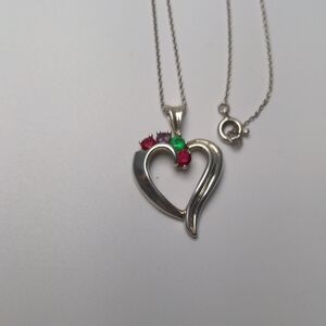 925 Sterling Silver Heart Gemstone Necklace 18" Love
